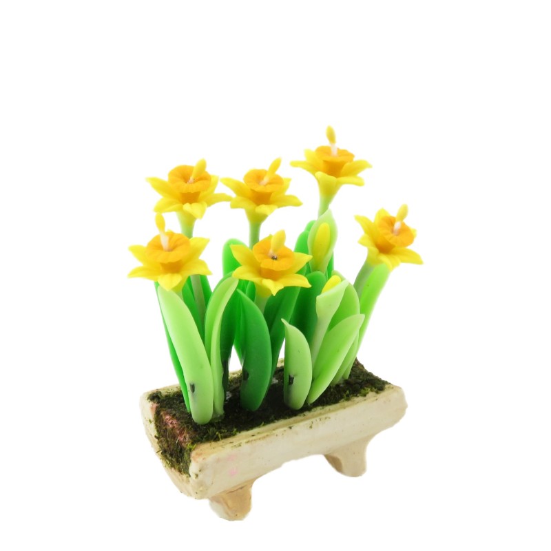 Dolls House Daffodils in Cream Stone Trug Trough Miniature 1:12 Garden Accessory