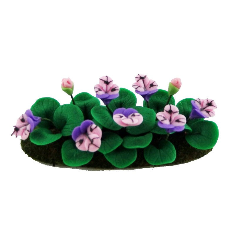 Dolls House Mauve Pansies Flowers in Ground Grass Miniature Garden Accessory