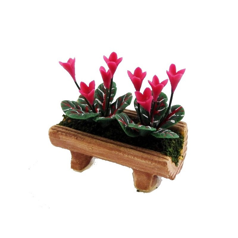 Dolls House Pink Cyclamen Flowers in Planter Miniature 1:12 Garden Accessory