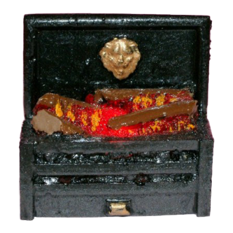 Dolls House Edwardian Lion Light up Log Fire Miniature Fireplace Accessory 12V