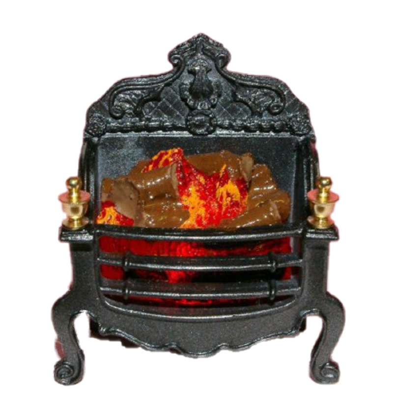 Dolls House Georgian Log Fire Ornate Light up Miniature Fireplace Accessory 12V