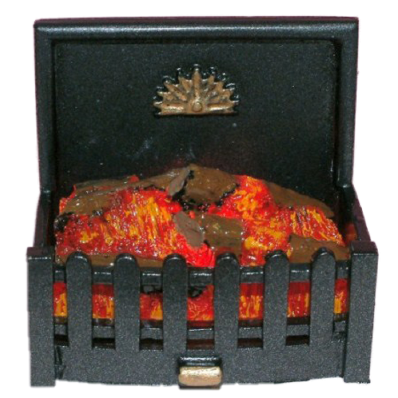 Dolls House Glowing Light up Log Fire Grate Miniature Fireplace Accessory 12V