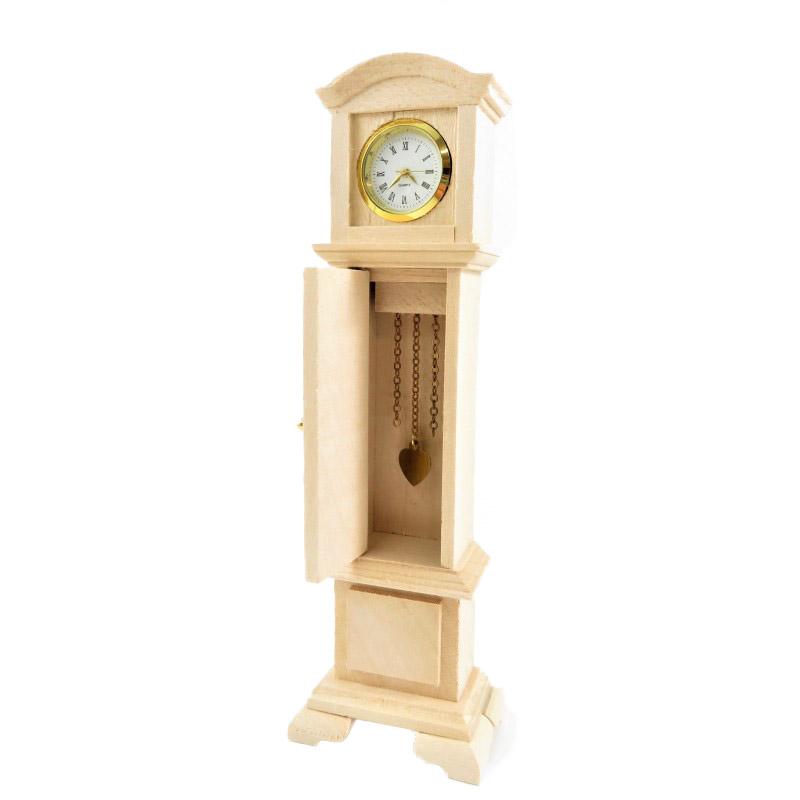 Dolls House Working Grandfather Clock Bare Wood Unfinished Hall Furniture