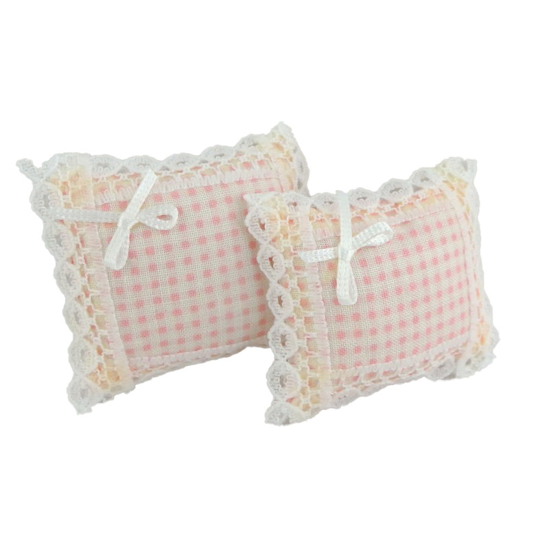 Dolls House Lace trimmed Pink Gingham Cushions Miniature 1:12 Scale Accessory