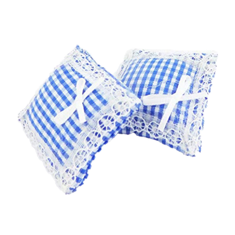 Dolls House Lace trimmed Blue Gingham Cushions Miniature 1:12 Scale Accessory 