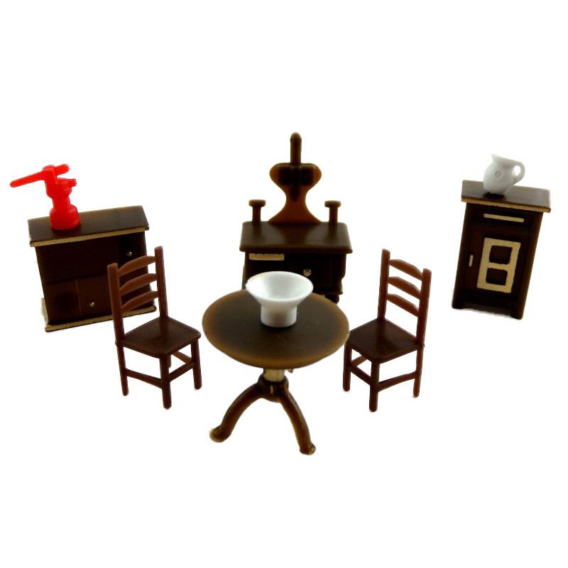 Dolls House Miniature 1:48 Scale Plastic Old Fashioned Kitchen Furniture Set