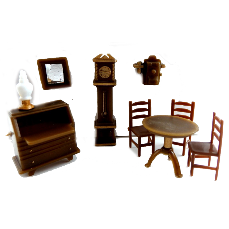 Dolls House Miniature 1:48 Scale Plastic Old Fashioned Study Furniture Set