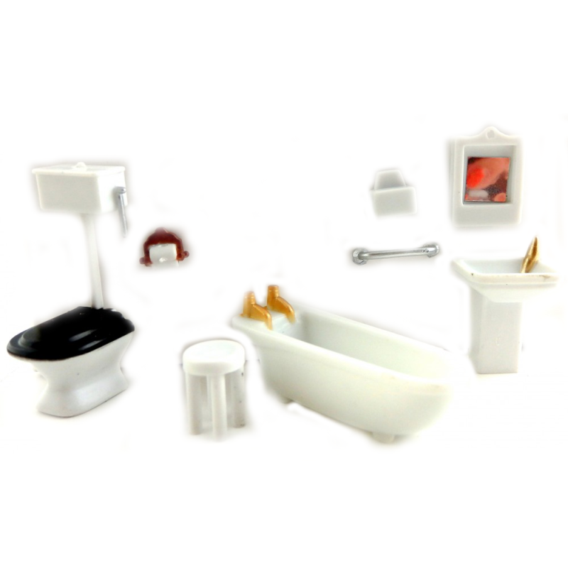 Dolls House Miniature 1:48 Scale Plastic Bathroom Furniture Set Suite