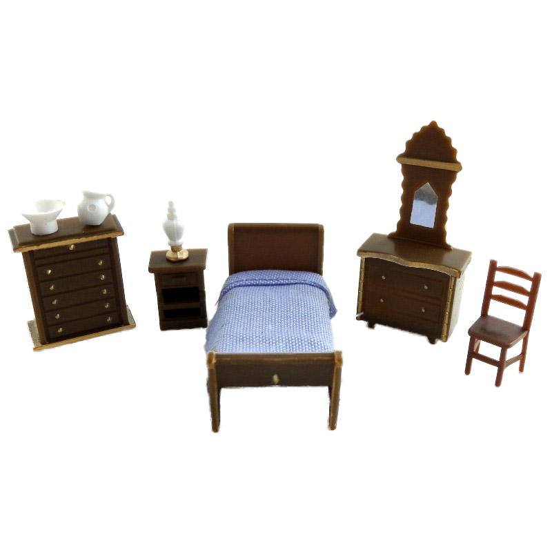 Dolls House Miniature 1:48 Scale Plastic Bedroom Furniture Set Suite