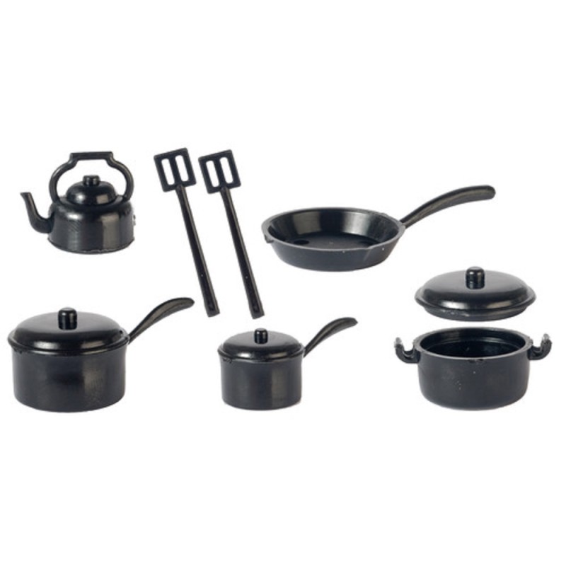 Dolls House Miniature Kitchen Accessory Black Saucepan Pan Set 1:12 Cookware