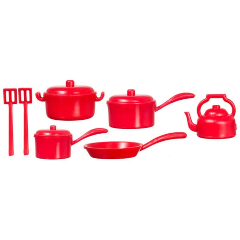 Dolls House Miniature Kitchen Accessory Red Saucepan Pan Set 1:12 Cookware