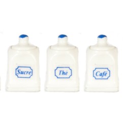 Dolls House Blue & White Canister Set Storage Jars Kitchen Accessory