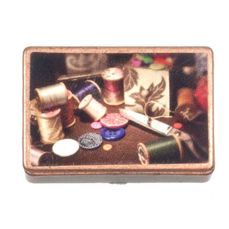 Dolls House Full Old Fashioned Copper Sewing Box Miniature Accessory