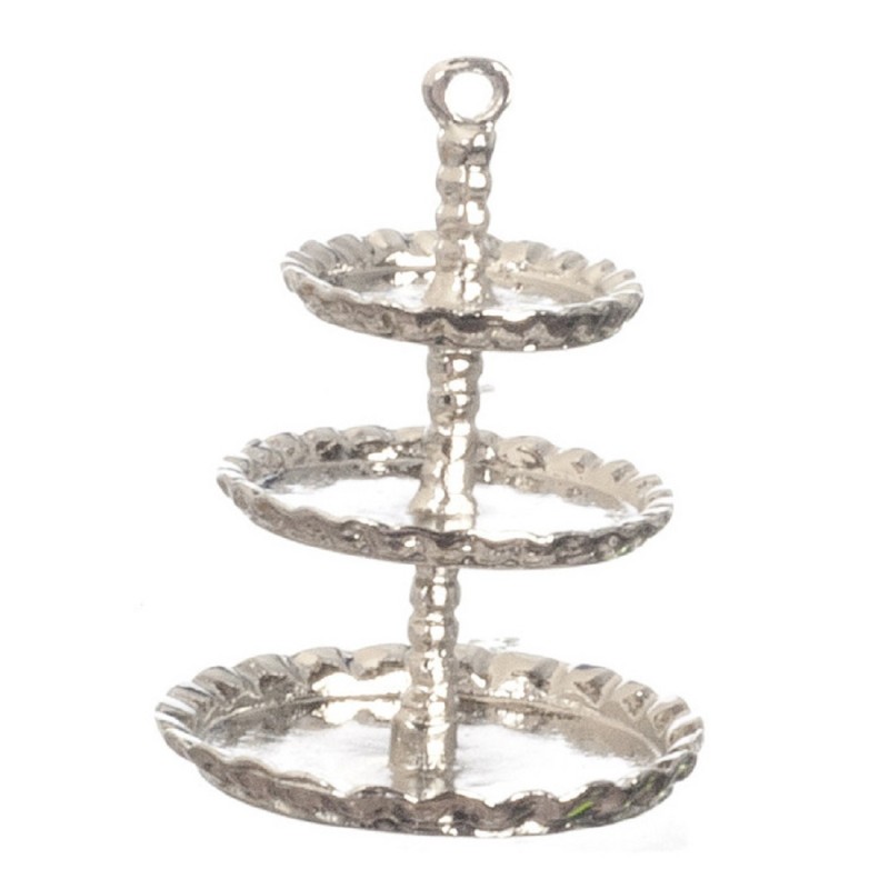 Dolls House Miniature Accessory 3 Tier Silver Aftenoon Tea Dessert Cake Stand