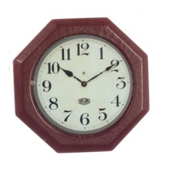 Dolls House Octagon Shaped Wall Clock Miniature Dark Wood 1:12 Scale Accessory 