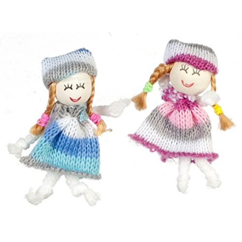 Dolls House Miniature Nursery Toy Shop Accessory 2 Little Girls Woollen Dolls