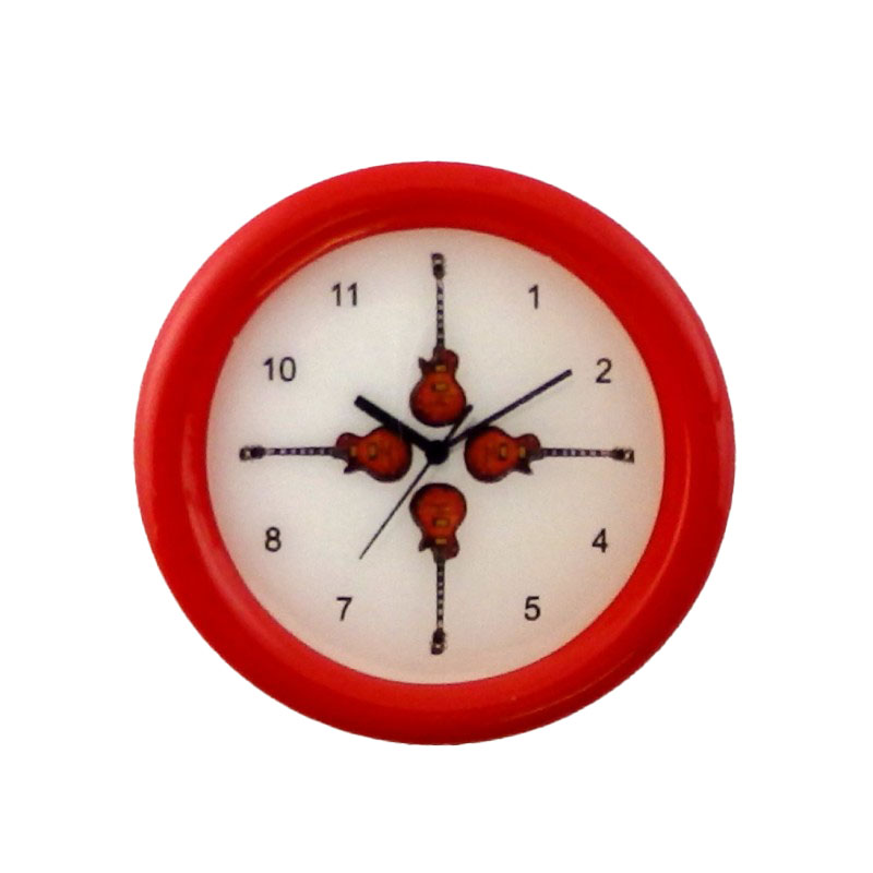 Dolls House Guitar Wall Clock Round Red Frame Miniature 1:12 Accessory 