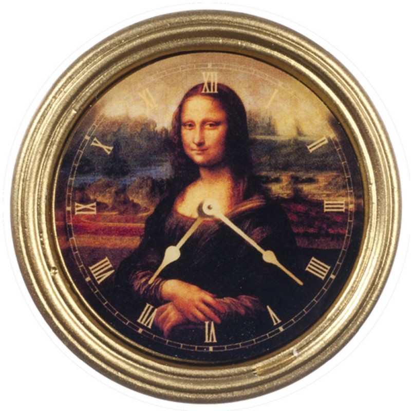 Dolls House Mona Lisa Wall Clock Round Gold Frame Miniature 1:12 Accessory 