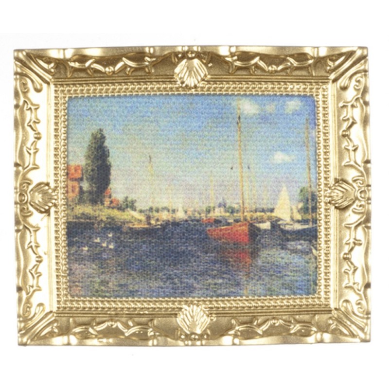 Dolls House Miniature Monet Impressions of the Sea Picture Painting Gold Frame