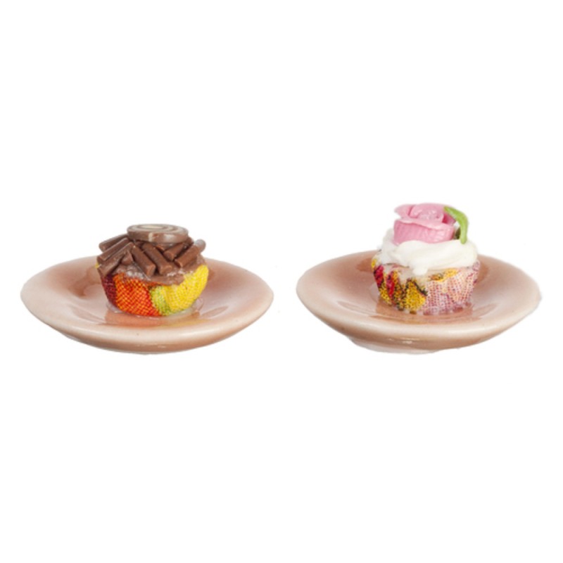 Dolls House 2 Fancy Cup Cake on Plate Cafe Dining Room Accessory