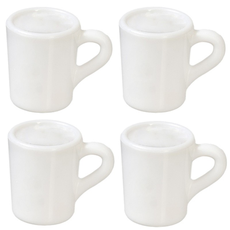 Dolls House 4 Plain White Mugs Empty Miniature Kitchen Accessory