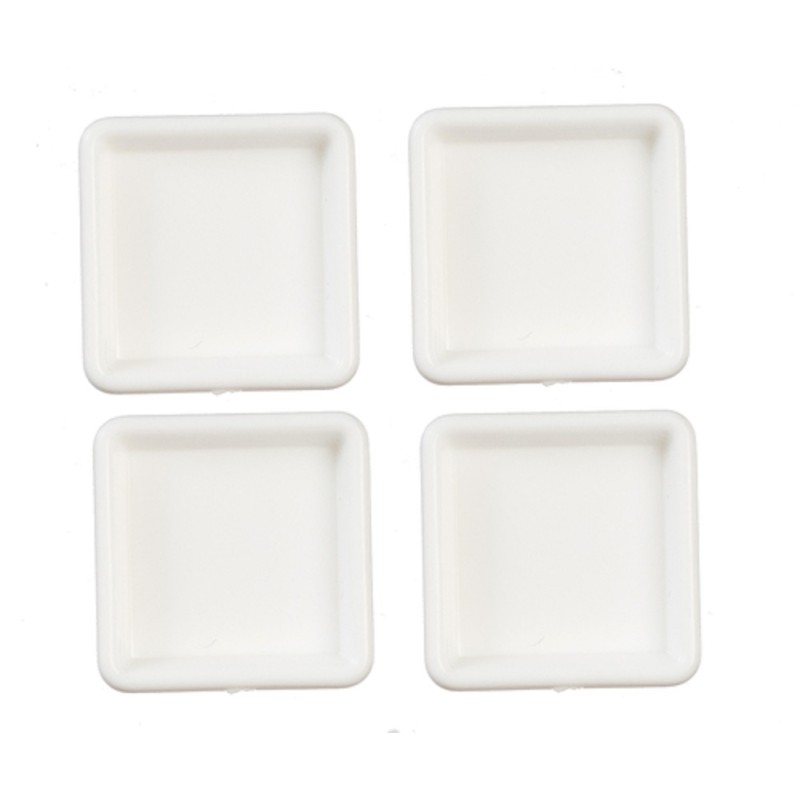 Dolls House 4 Plain White Square Plates Miniature Dining Accessory