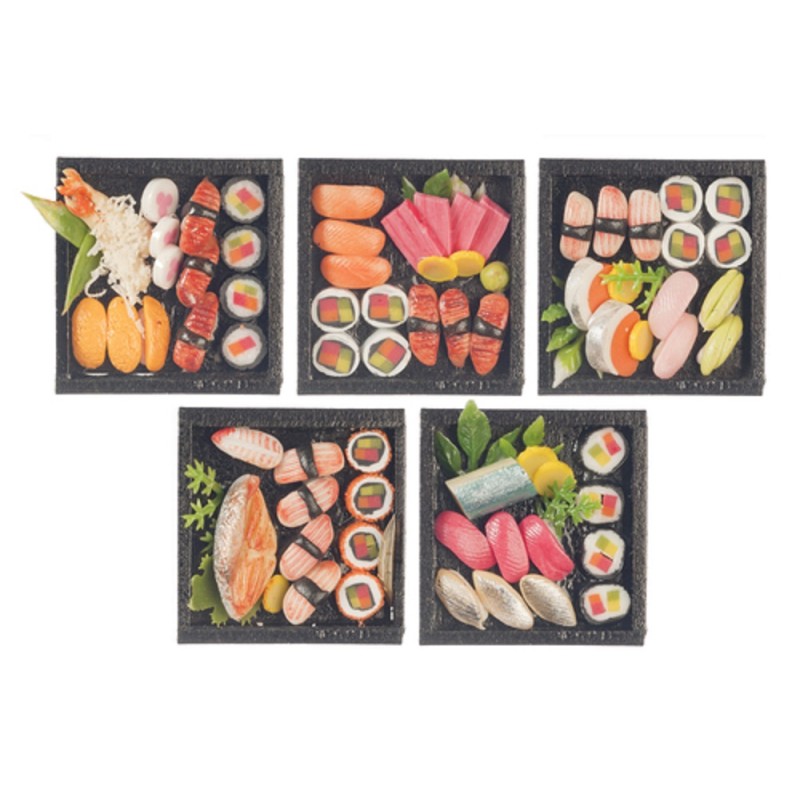 Dolls House 5 Trays of Japanese Sushi Food Cafe Dining Accessory