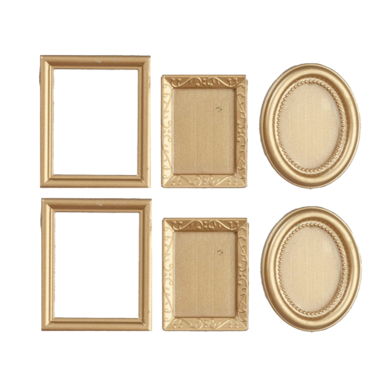 Dolls House 6 Empty Gold Picture Painting Frames Miniature Accessory