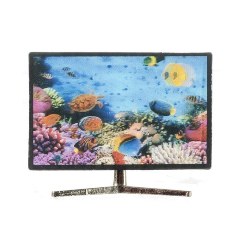 Dolls House Smart TV Television with 3D Fish Image 1:12 Living Room Accessory