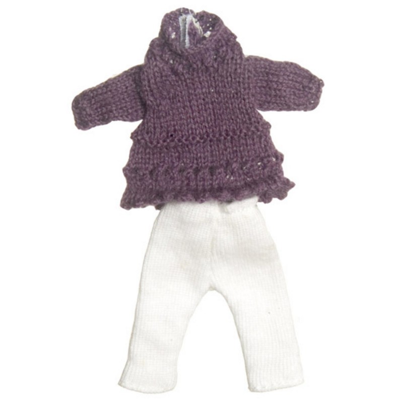 Dolls House Modern Girl's Outfit Purple Jumper White leggings Miniature Clothing