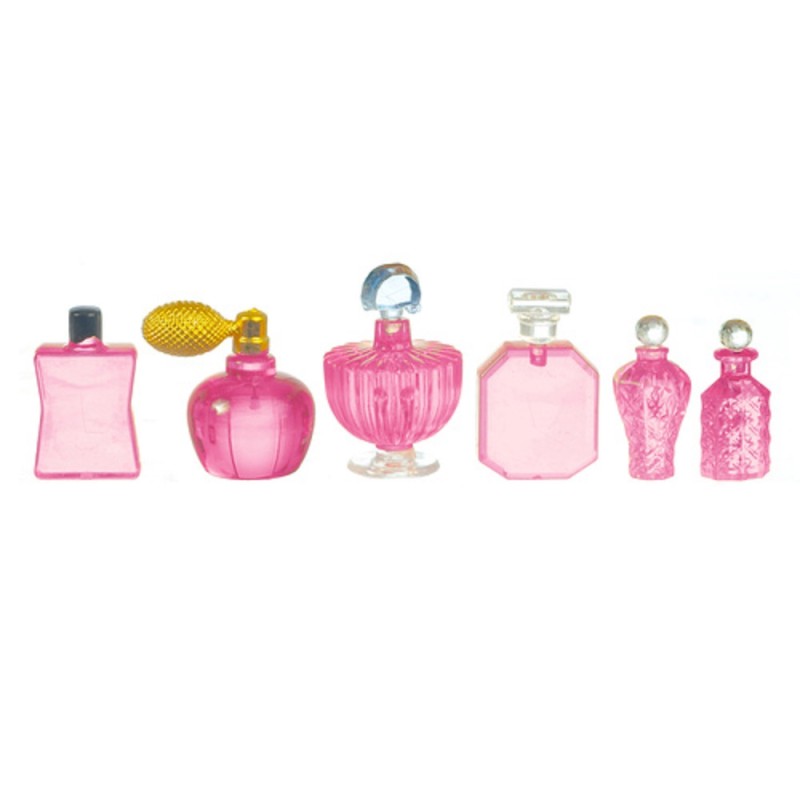 Dolls House Pink Perfume Bottles 6 Assorted Shop Bathroom Bedroom Accessory 