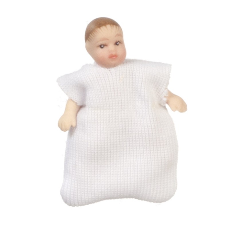Dolls House Baby in Sleep Bag White Miniature Porcelain People 1:12