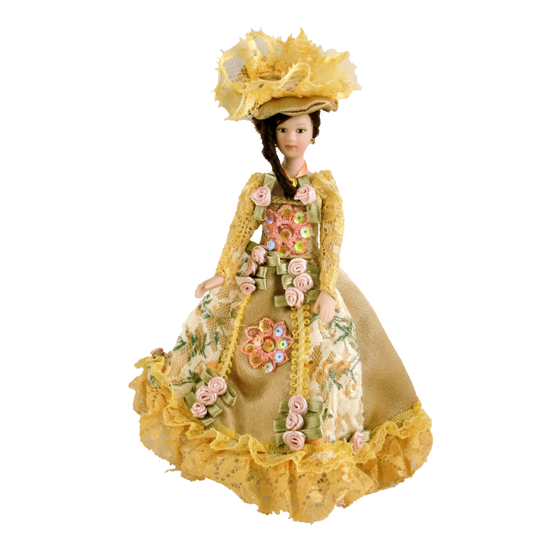 Dolls House Victorian Lady In Gold Gown Miniature 1:12 Scale People Porcelain