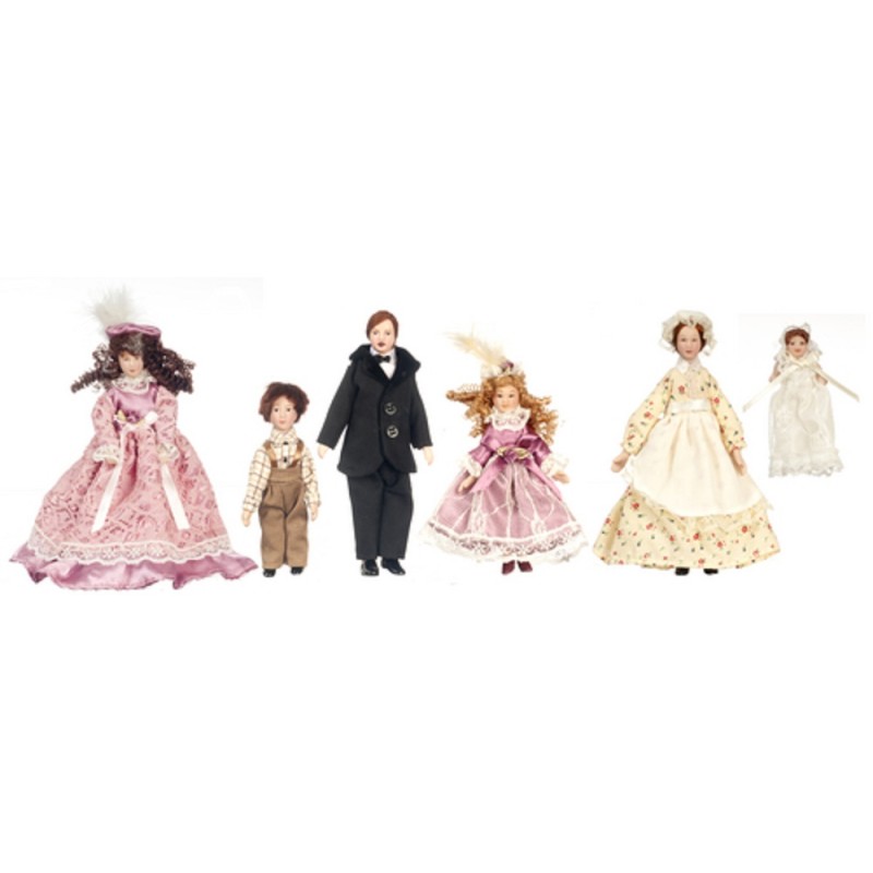 Dolls House Victorian Family of 6 People Miniature 1:12 Porcelain Figures