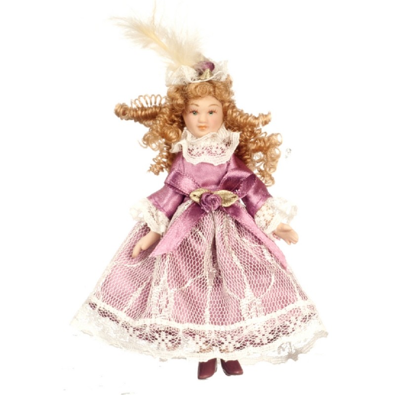 Dolls House Victorian Little Girl in Pink Dress Miniature 1:12 Porcelain People 