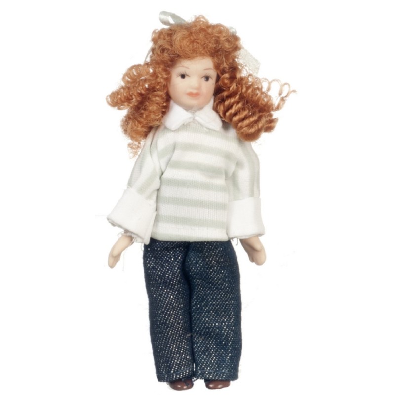 Dolls House Modern Girl in Jeans Miniature Porcelain People Figure 