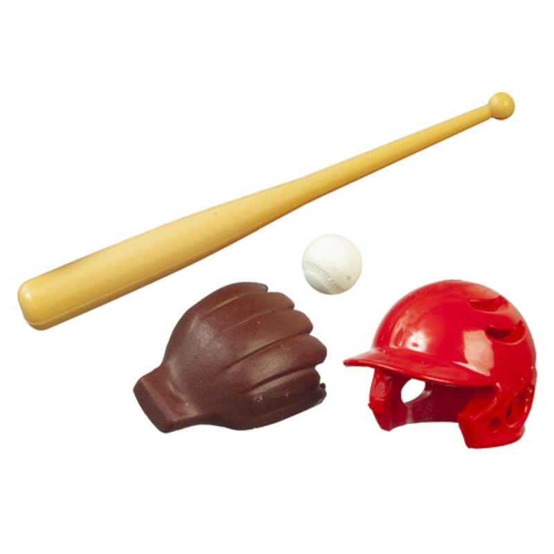 Dolls House American Baseball Helmet Bat Glove & Ball Games Sport Accessory