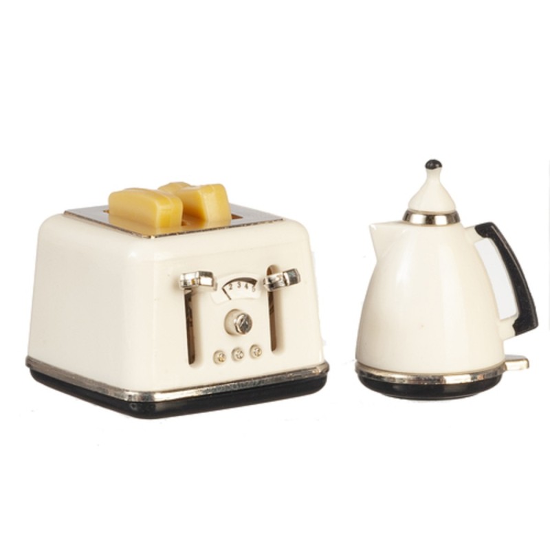 Dolls House Modern White Jug Kettle & Toaster Miniature 1:12 Kitchen Accessory