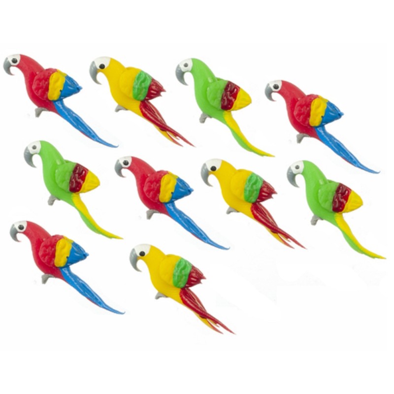 Dolls House 10 Parrots Miniature Bird Aviary Cage Accessory