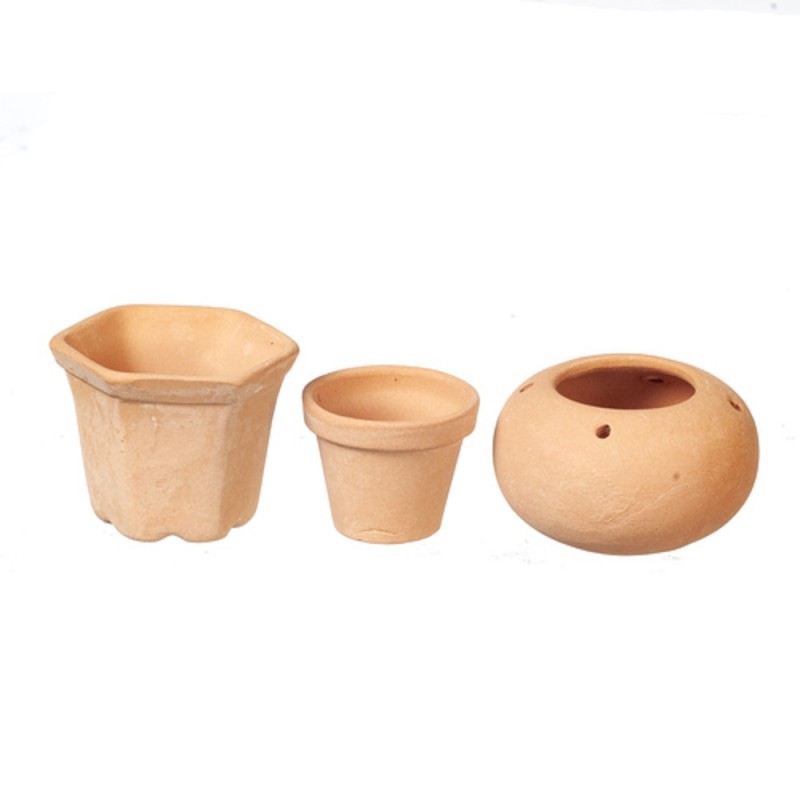 Dolls House Set of 3 Clay Terracotta Plant Pots Miniature Garden Accessory