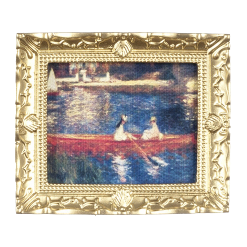 Dolls House Day at the Lake Picture Boat Painting Gold Frame Miniature Accessory