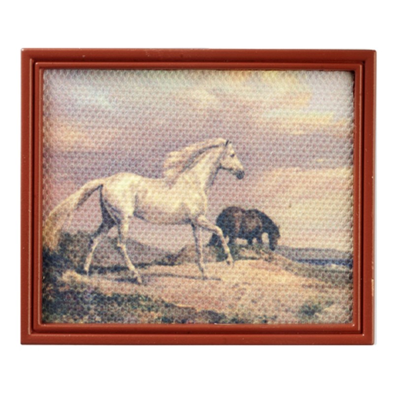 Dolls House Horses Picture Painting Brown Frame Miniature Accessory