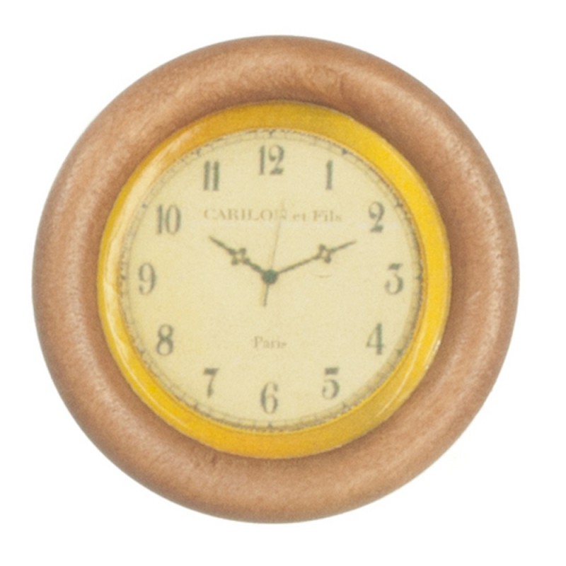 Dolls House Round Light Oak Wooden Wall Clock  Miniature 1:12 Accessory 