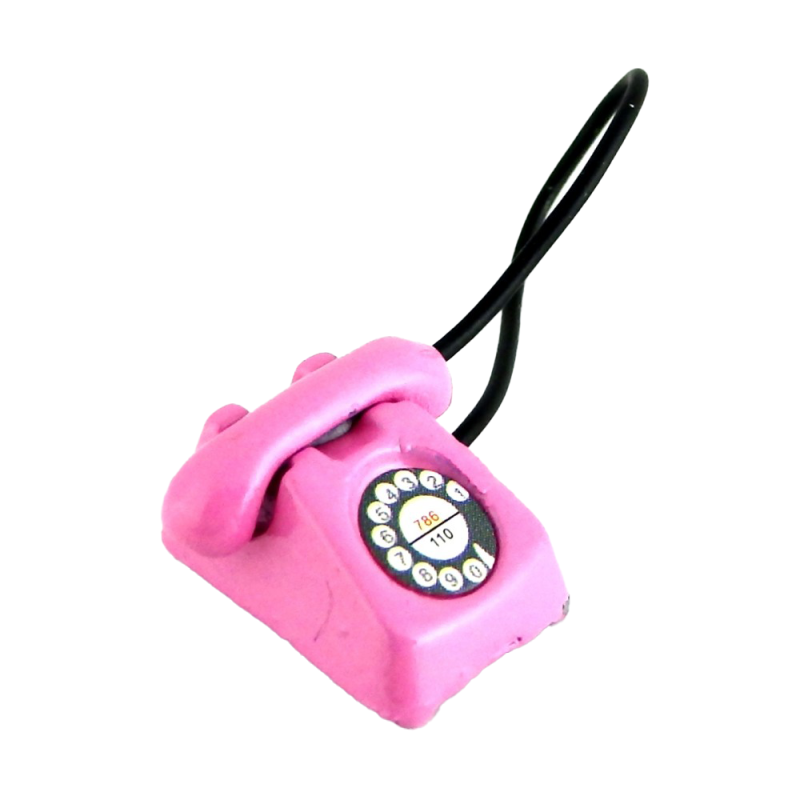 Dolls House Pink Retro Telephone Phone Miniature Office Hall Bedroom Accessory