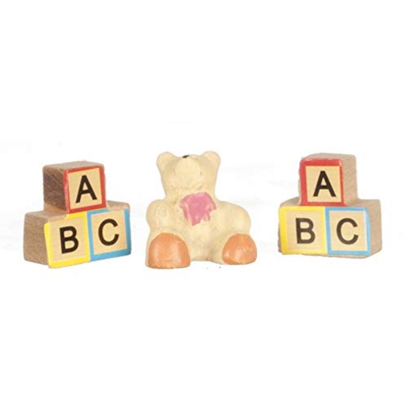 Dolls House ABC Blocks & Teddy Bear Ornaments Miniature Toy Nursery Accessory