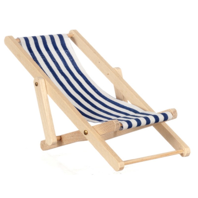 Dolls House Blue Stripe Folding Deck Chair Miniature 1:12 Garden Beach Furniture