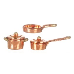 Dolls House 1:24 Scale Copper Pan Saucepan Set Miniature Kitchen Accessory