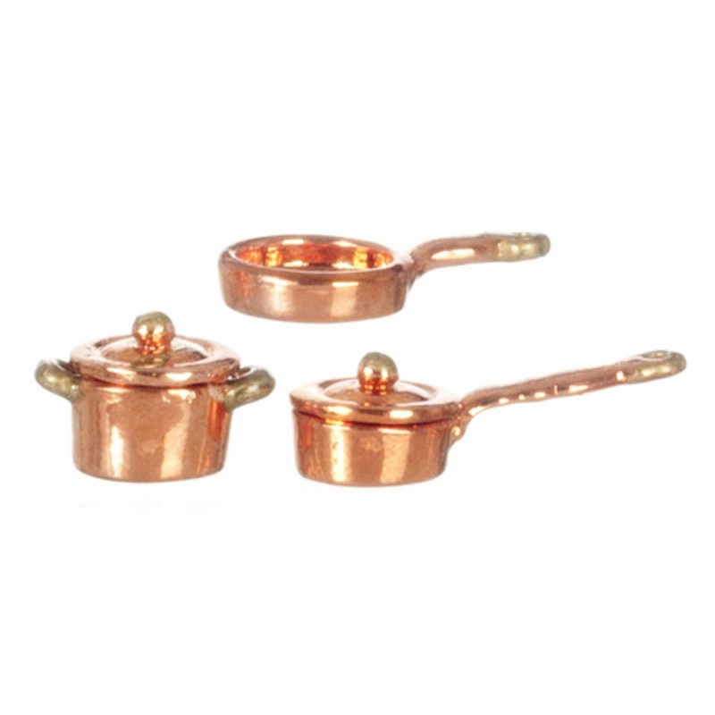 Dolls House 1:24 Scale Copper Pan Saucepan Set Miniature Kitchen Accessory