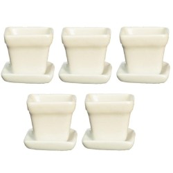 Dolls House 5 White Square Plant Pots with Saucers Miniature Garden Accessory Dolls House 5 White Square Plant Pots with Saucers Miniature Garden Accessory