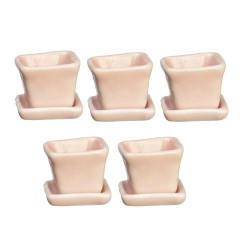 Dolls House 5 Pink Square Plant Pots with Saucers Miniature Garden Accessory 1:12 Dolls House 5 Pink Square Plant Pots with Saucers Miniature Garden Accessory 1:12